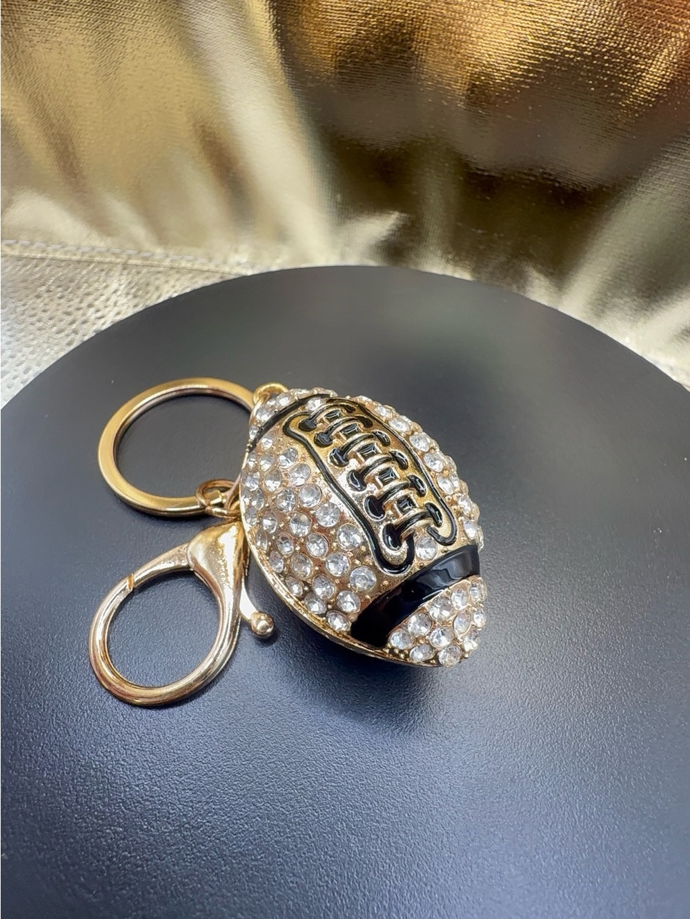 Crystal Football Keychain Bag Charm - Gold and Clear